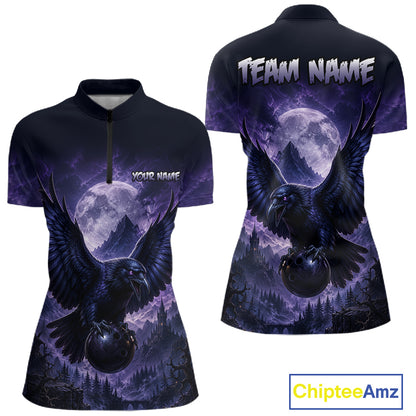 Midnight Raven Moon Bowling Shirt for Women Custom Bowling Jersey Polo & Quarter-Zip  QZT1249