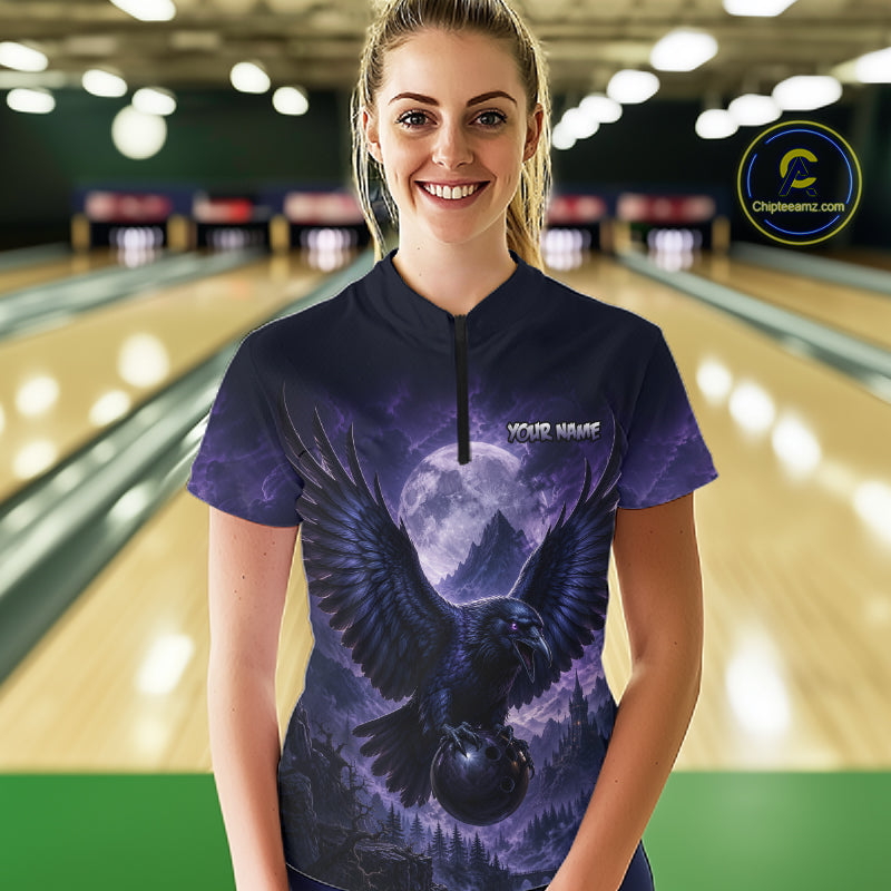 Midnight Raven Moon Bowling Shirt for Women Custom Bowling Jersey Polo & Quarter-Zip  QZT1249