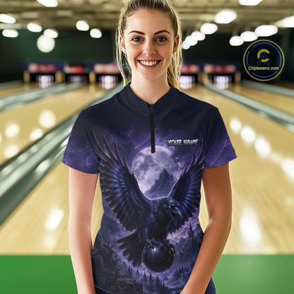 Midnight Raven Moon Bowling Shirt for Women Custom Bowling Jersey Polo & Quarter-Zip  QZT1249
