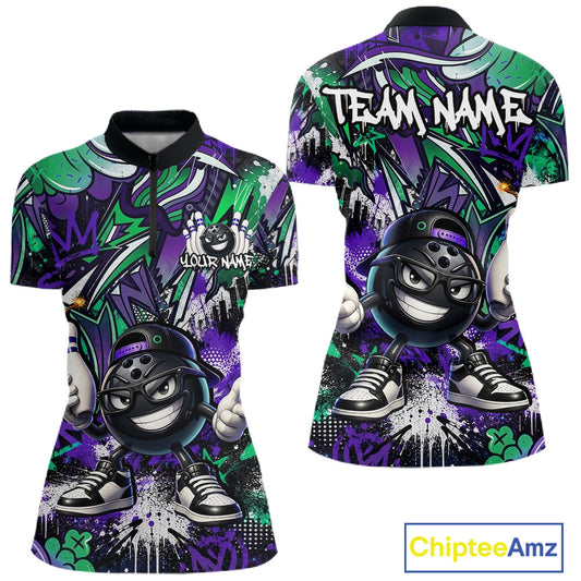 Colorful bowling shirt with cartoon character and 'Team Name' text, featuring Chiptee Amz branding.