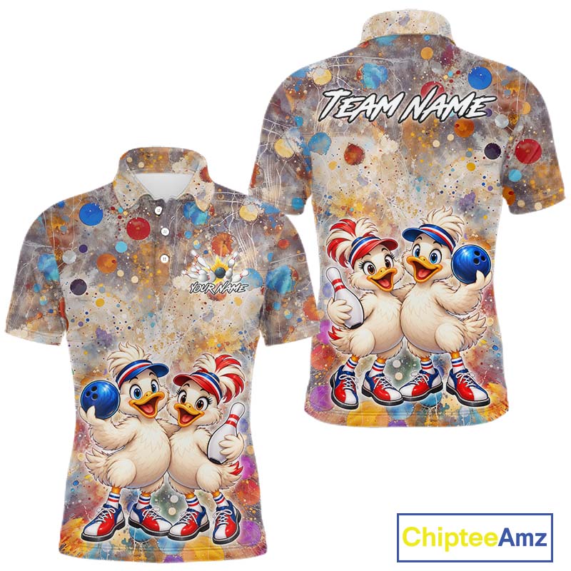 Custom Colorful Funny Duck Bowling Shirt for Men Buddy Bowling Jersey Polo & 1/4 Zip QZT1385