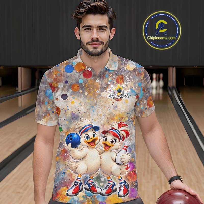 Custom Colorful Funny Duck Bowling Shirt for Men Buddy Bowling Jersey Polo & 1/4 Zip QZT1385