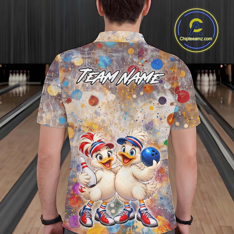 Custom Colorful Funny Duck Bowling Shirt for Men Buddy Bowling Jersey Polo & 1/4 Zip QZT1385