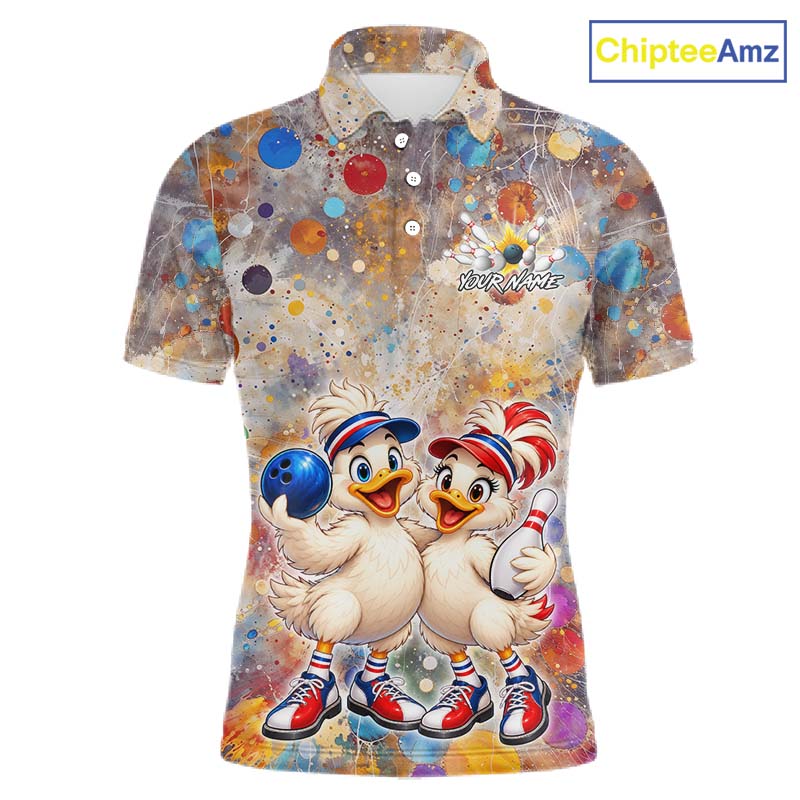Custom Colorful Funny Duck Bowling Shirt for Men Buddy Bowling Jersey Polo & 1/4 Zip QZT1385