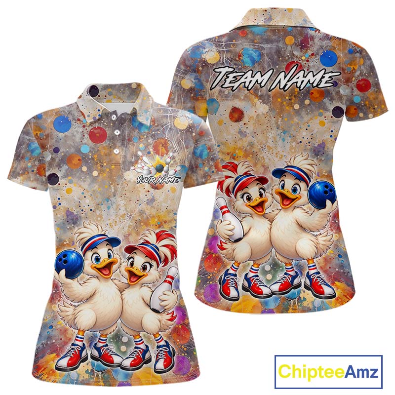 Custom Colorful Funny Duck Bowling Shirt for Women Buddy Bowling Jersey Polo & 1/4 Zip QZT1385