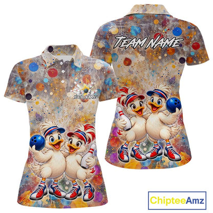 Custom Colorful Funny Duck Bowling Shirt for Women Buddy Bowling Jersey Polo & 1/4 Zip QZT1385