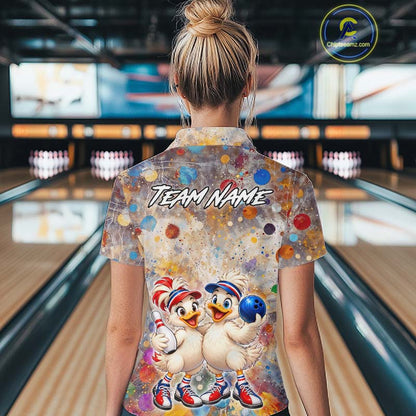 Custom Colorful Funny Duck Bowling Shirt for Women Buddy Bowling Jersey Polo & 1/4 Zip QZT1385