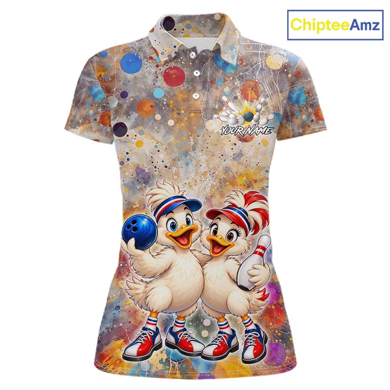 Custom Colorful Funny Duck Bowling Shirt for Women Buddy Bowling Jersey Polo & 1/4 Zip QZT1385