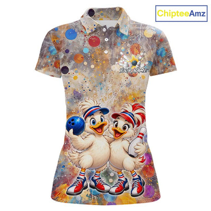 Custom Colorful Funny Duck Bowling Shirt for Women Buddy Bowling Jersey Polo & 1/4 Zip QZT1385