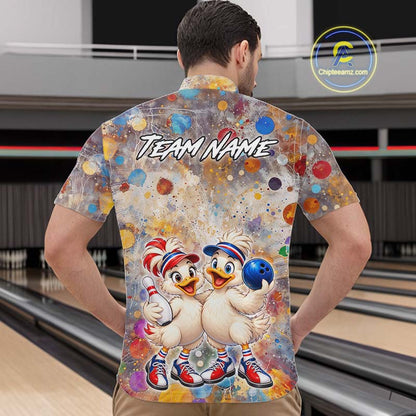 Custom Colorful Funny Duck Bowling Shirt for Men Buddy Bowling Jersey Polo & 1/4 Zip QZT1385
