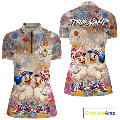 Custom Colorful Funny Duck Bowling Shirt for Women Buddy Bowling Jersey Polo & 1/4 Zip QZT1385