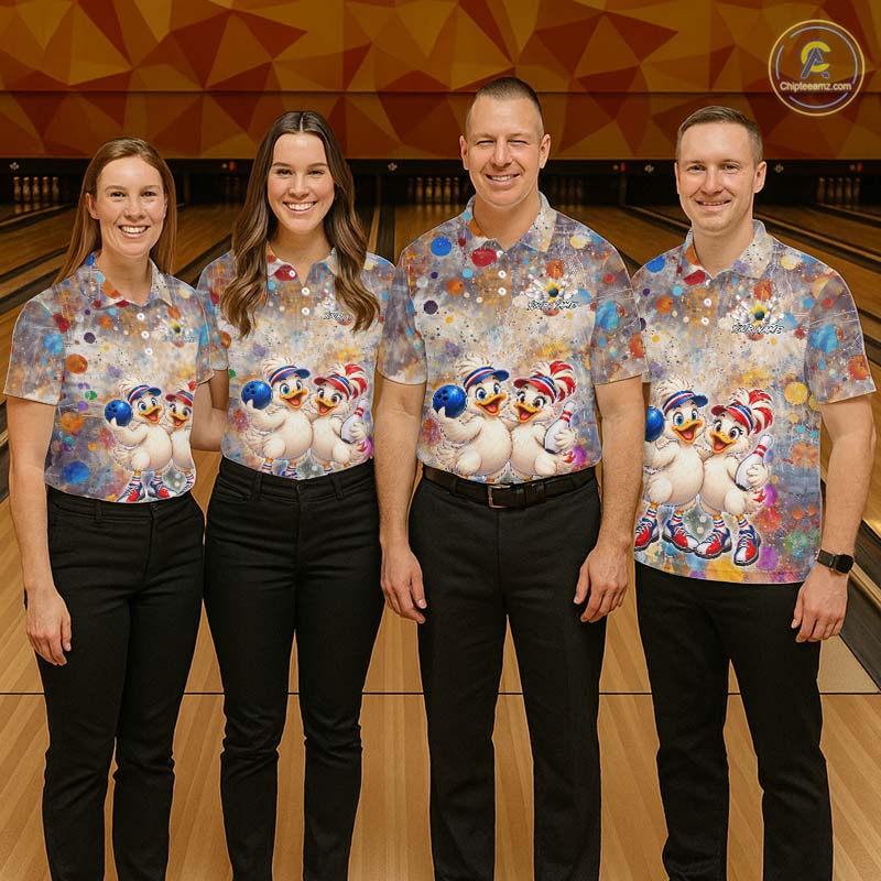 Custom Colorful Funny Duck Bowling Shirt for Men Buddy Bowling Jersey Polo & 1/4 Zip QZT1385
