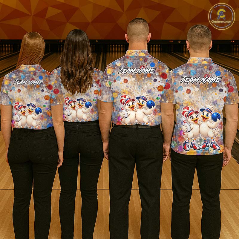Custom Colorful Funny Duck Bowling Shirt for Men Buddy Bowling Jersey Polo & 1/4 Zip QZT1385