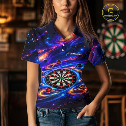 Custom Galaxy Darts Team Shirt for Women Dart League Jersey Polo & 1/4-Zip DHT97