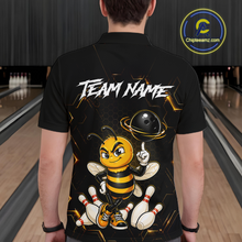 Load image into Gallery viewer, Black &amp; Gold Funny Bee Bowling Shirt for Men Custom Bowling Team Jersey League Polo &amp; Quarter-Zip QZT1008