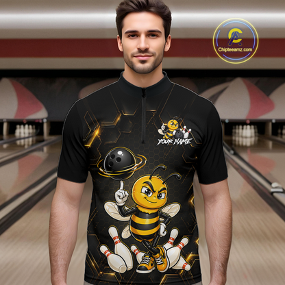 Black & Gold Funny Bee Bowling Shirt for Men Custom Bowling Team Jersey League Polo & Quarter-Zip QZT1008