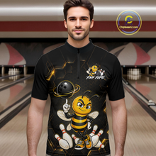 Load image into Gallery viewer, Black &amp; Gold Funny Bee Bowling Shirt for Men Custom Bowling Team Jersey League Polo &amp; Quarter-Zip QZT1008