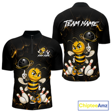 Load image into Gallery viewer, Black &amp; Gold Funny Bee Bowling Shirt for Men Custom Bowling Team Jersey League Polo &amp; Quarter-Zip QZT1008