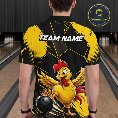 Custom Black & Yellow Funny Chicken Bowling Shirt for Men Bowling Team Jersey Polo & Quarter-Zip QZT1010