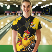 Load image into Gallery viewer, Custom Black &amp; Yellow Funny Chicken Bowling Shirt for Women Bowling Team Jersey Polo &amp; 1/4-Zip QZT1010