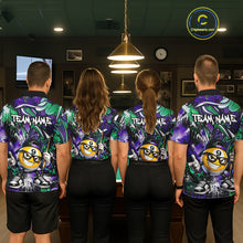 Load image into Gallery viewer, Four people wearing matching team jerseys in a room with a pool table.