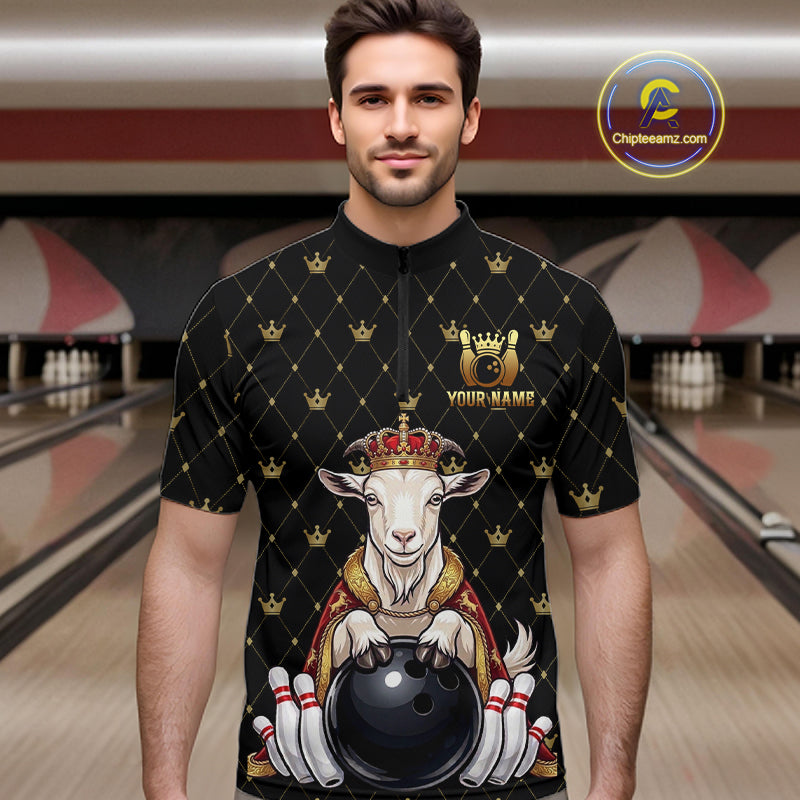 Custom Funny King Goat Bowling Shirts Crown Bowling Jersey for Men QZT1322