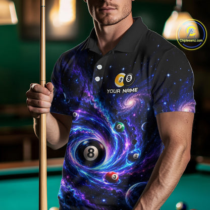 Custom Purple Galaxy Billiard Shirt 8 Ball & 9 Ball Billiard Jersey for Men BHT140