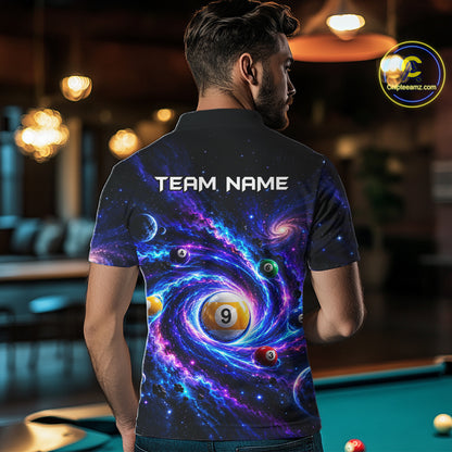 Custom Purple Galaxy Billiard Shirt 8 Ball & 9 Ball Billiard Jersey for Men BHT140