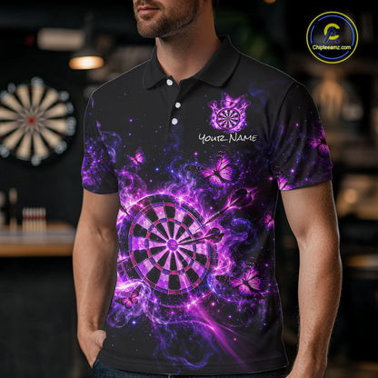 Custom Darts Shirt Purple Butterfly Dart Team Jersey for Men Polo & Quarter-Zip DHT79