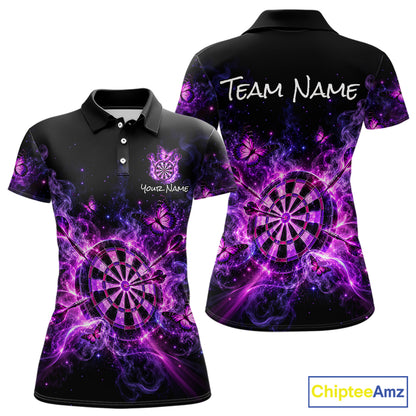 Custom Darts Shirt Purple Butterfly Dart Team Jersey for Women Polo & Quarter-Zip DHT79