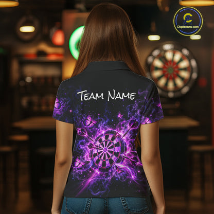 Custom Darts Shirt Purple Butterfly Dart Team Jersey for Women Polo & Quarter-Zip DHT79