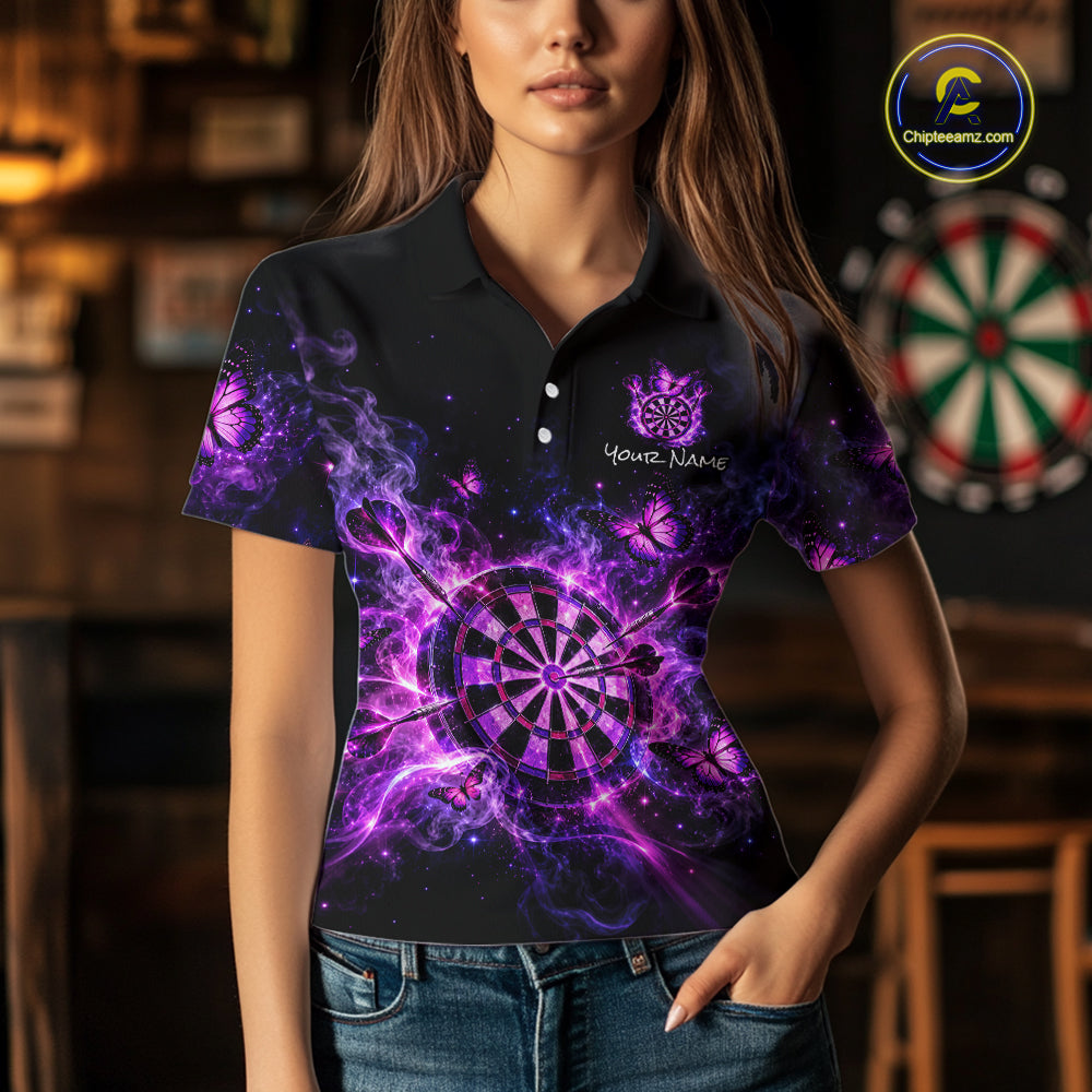 Custom Darts Shirt Purple Butterfly Dart Team Jersey for Women Polo & Quarter-Zip DHT79