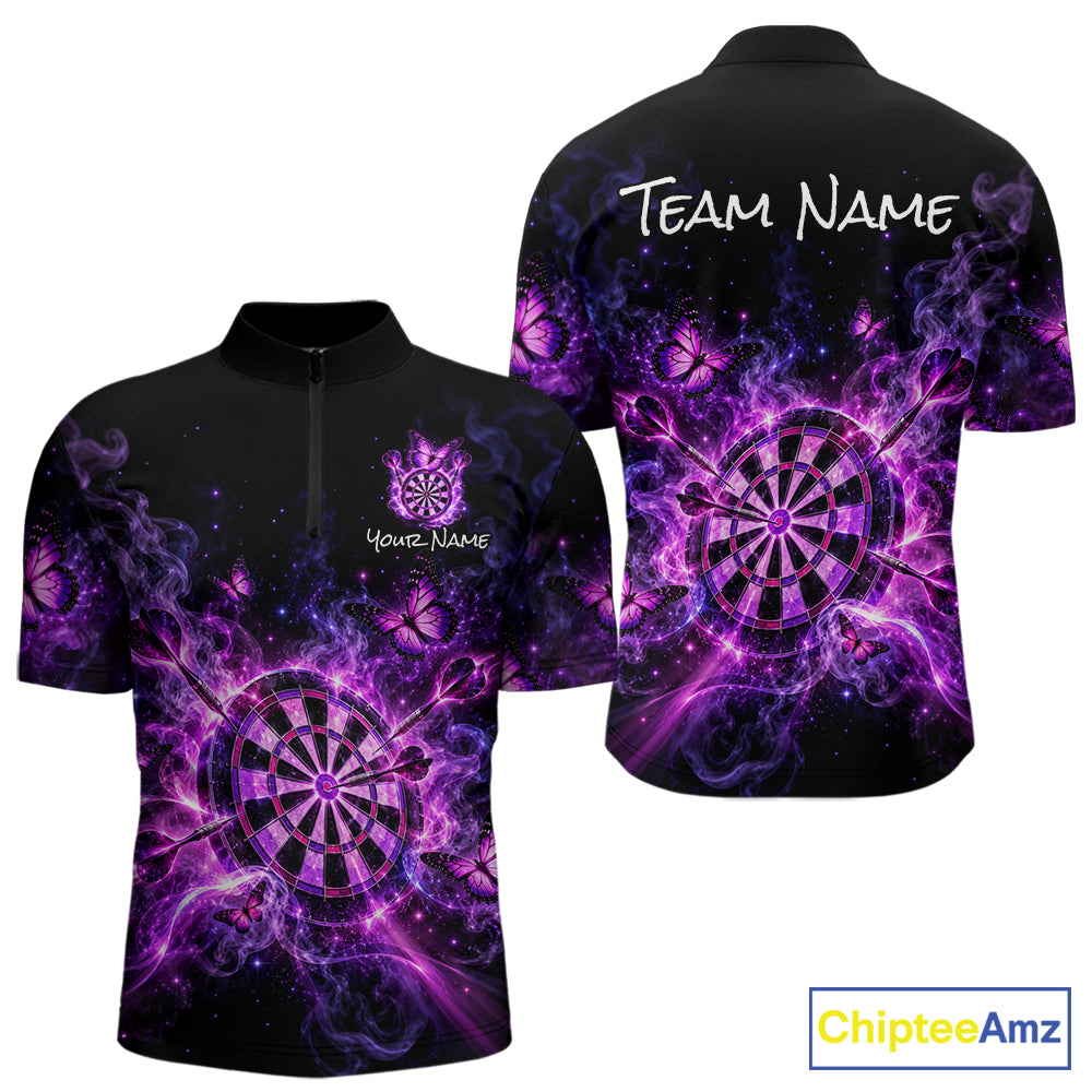 Custom Darts Shirt Purple Butterfly Dart Team Jersey for Men Polo & Quarter-Zip DHT79