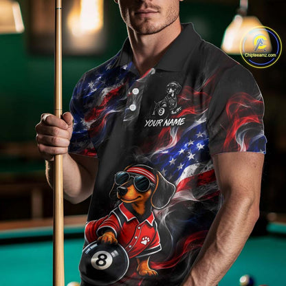 Custom American Flag Dachshund Billiard Shirt 8 Ball for Men Smoke Billiard Jersey BHT172