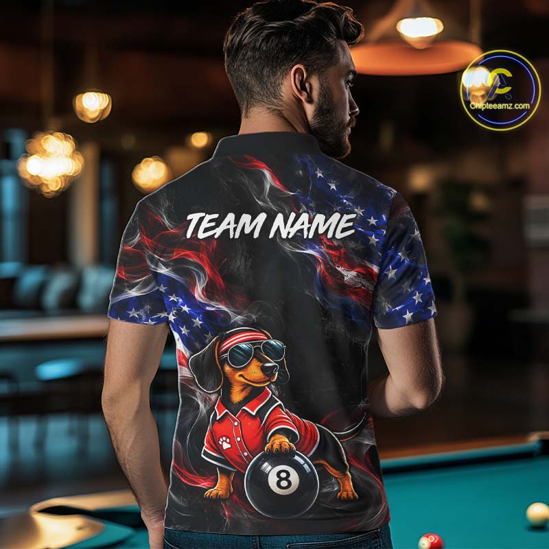 Custom American Flag Dachshund Billiard Shirt 8 Ball for Men Smoke Billiard Jersey BHT172