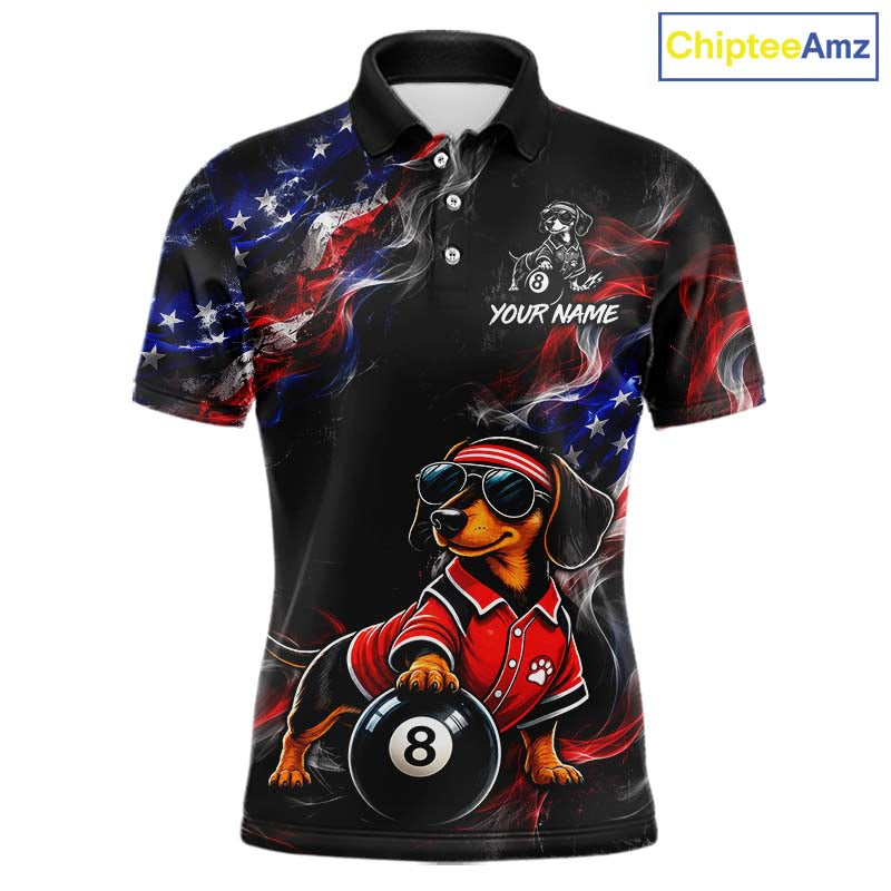 Custom American Flag Dachshund Billiard Shirt 8 Ball for Men Smoke Billiard Jersey BHT172
