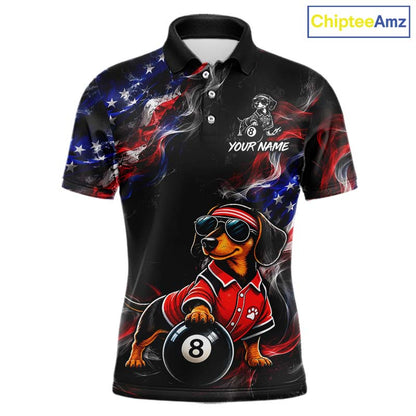 Custom American Flag Dachshund Billiard Shirt 8 Ball for Men Smoke Billiard Jersey BHT172