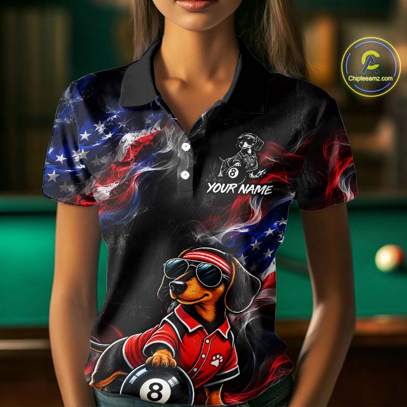 Custom American Flag Dachshund Billiard Shirt 8 Ball for Women Smoke Billiard Jersey BHT172