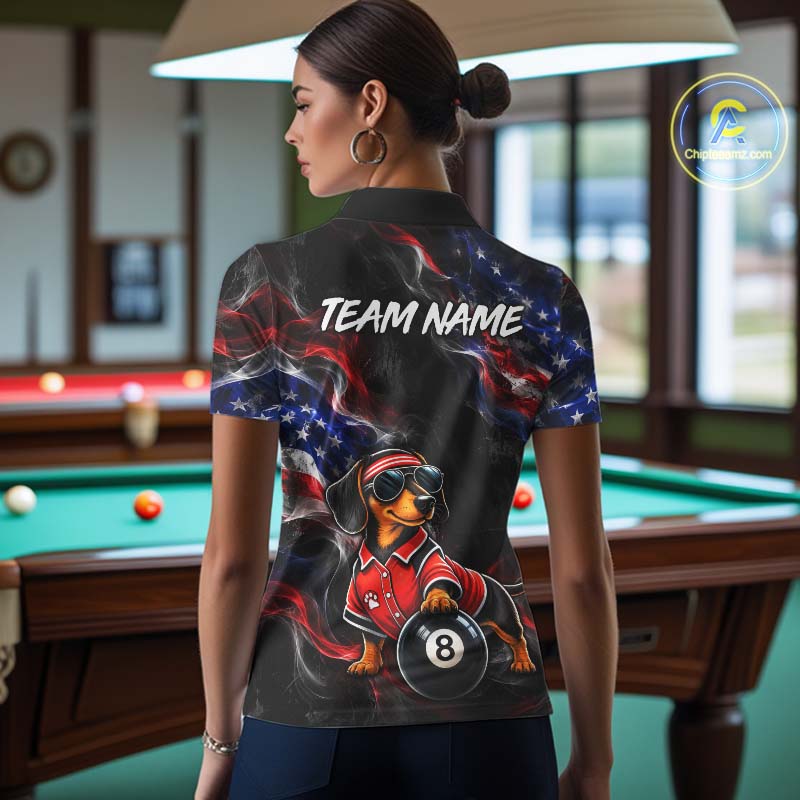 Custom American Flag Dachshund Billiard Shirt 8 Ball for Women Smoke Billiard Jersey BHT172
