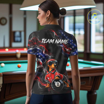 Custom American Flag Dachshund Billiard Shirt 8 Ball for Women Smoke Billiard Jersey BHT172