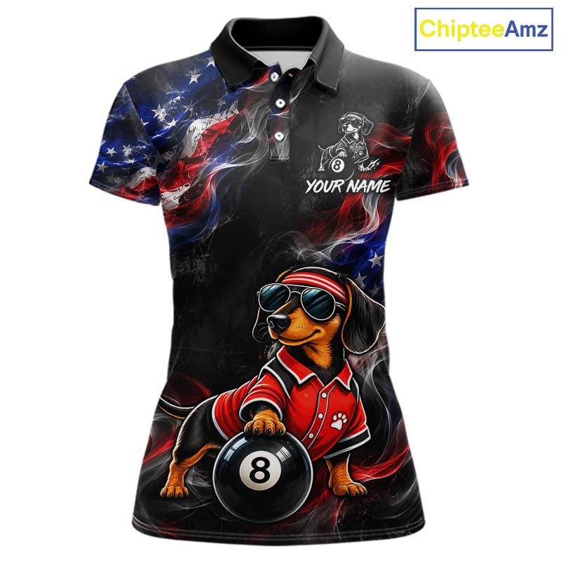 Custom American Flag Dachshund Billiard Shirt 8 Ball for Women Smoke Billiard Jersey BHT172