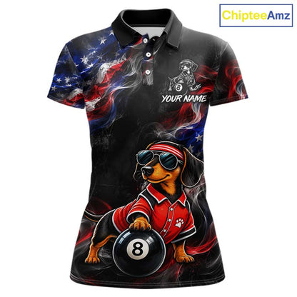 Custom American Flag Dachshund Billiard Shirt 8 Ball for Women Smoke Billiard Jersey BHT172