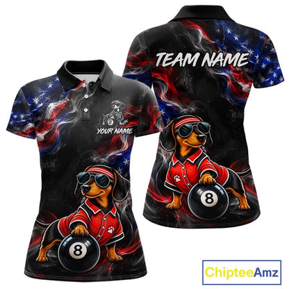 Custom American Flag Dachshund Billiard Shirt 8 Ball for Women Smoke Billiard Jersey BHT172