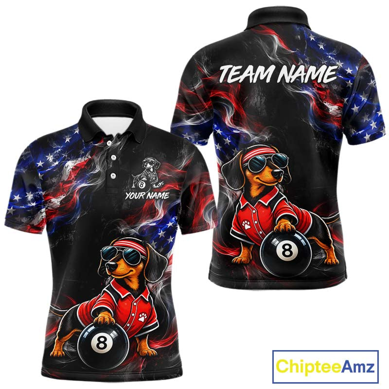 Custom American Flag Dachshund Billiard Shirt 8 Ball for Men Smoke Billiard Jersey BHT172