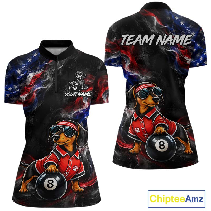 Custom American Flag Dachshund Billiard Shirt 8 Ball for Women Smoke Billiard Jersey BHT172