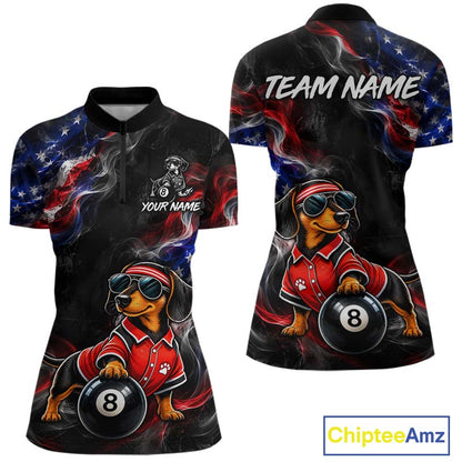 Custom American Flag Dachshund Billiard Shirt 8 Ball for Women Smoke Billiard Jersey BHT172