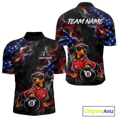 Custom American Flag Dachshund Billiard Shirt 8 Ball for Men Smoke Billiard Jersey BHT172
