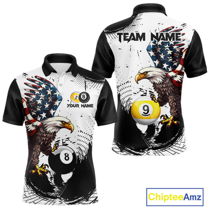 Custom Black & White Billiard Shirt for Men American Flag Eagle Pool Jersey BHT144