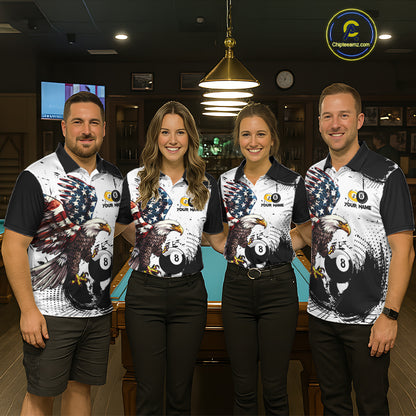 Custom Black & White Billiard Shirt for Men American Flag Eagle Pool Jersey BHT144