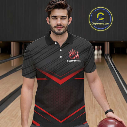 Custom Black and Red Bowling Shirt for Men Crown Bowling Ball Jersey Polo & 1/4 Zip QZT1393